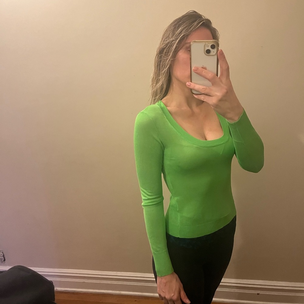 Tara Scoop-Neck Sweater ~ Lime Green